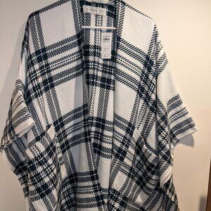 Abercrombie & Fitch One Size Poncho Sweater Cardigan - Navy White - NWT